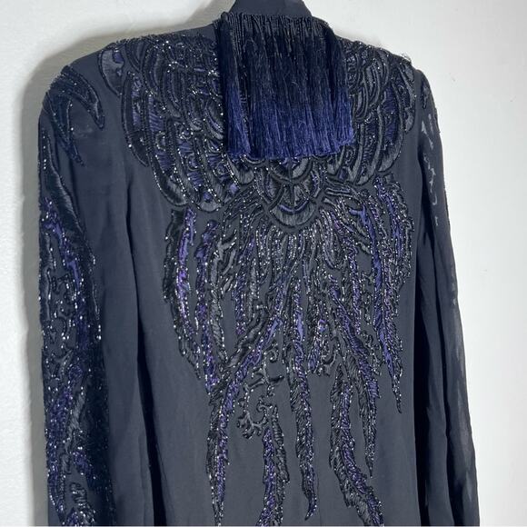 NEW Emilio Pucci Silk Beaded Tassel Open Front Cardigan Top Long Sleeve Sz 6 - Picture 7 of 12